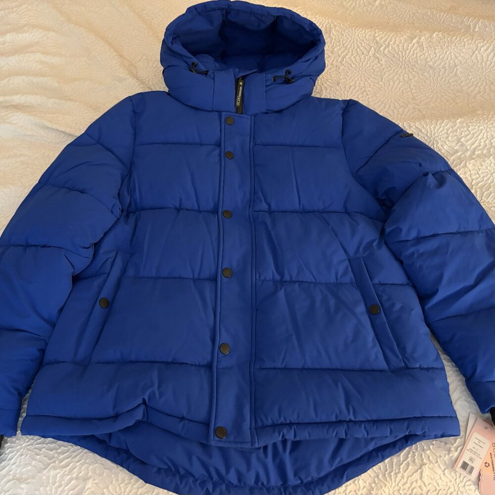 NWT BCBGeneration Women's Hooded Thumbhole-Cuff Puffer Coat; cobalt blue, size L